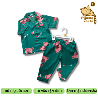 Pijama tay ngắn cho bé Lụa Satin mềm đẹp Hình thú đáng yêu 10-40kg