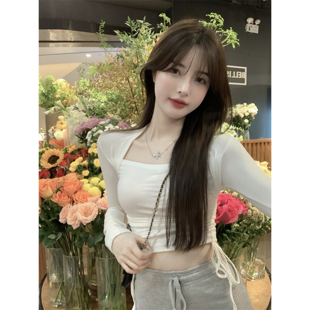 Áo Thun Nữ Dài Tay Cổ Vuông Nỉ Thu Đông Rút Hông Dáng Áo Croptop Vải Mềm Quảng Châu Cao Cấp LIZ-A350.1