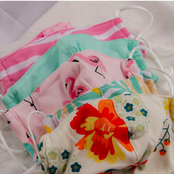 Khẩu trang vải OETEO bé trai bé gái 95% cotton - 5% spandex co dãn họa tiết trang trí vải trơn tái sử dụng nhiều lần