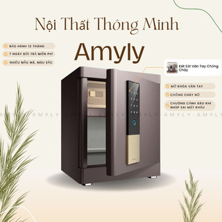 Két sắt vân tay chống cháy thông minh amyly két sắt gia đình chống trộm cạy phá màu nâu rêu kích cỡ d46c32cm