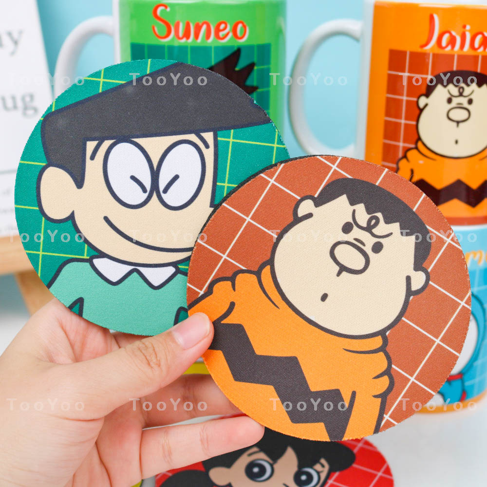 Lót ly 6 nhân vật Doraemon, Nobita, Shizuka, Jaian, Doraemi, Suneo dễ thương cute TooYoo BK00302