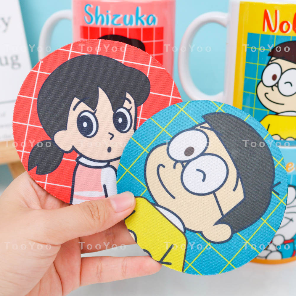 Lót ly 6 nhân vật Doraemon, Nobita, Shizuka, Jaian, Doraemi, Suneo dễ thương cute TooYoo BK00302