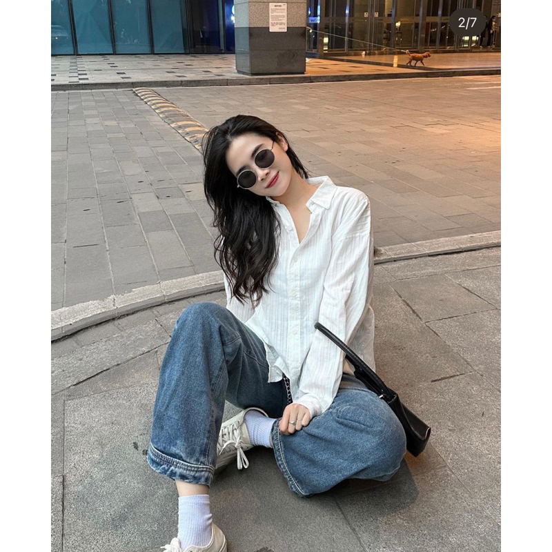 ÁO SƠMI TRẮNG VẢI THÔ SỌC CHÌM phù hợp đi làm, đi học, đi chơi