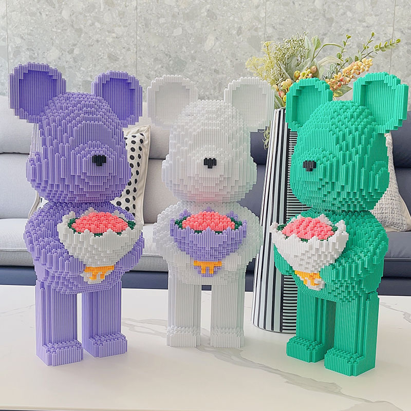 [Tặng Búa ]Đồ chơi lắp ráp Gấu Bearbrick cỡ lớn ôm hoa ôm bó hoa 48cm xếp hình mô hình bear brick nano 3D dễ thương