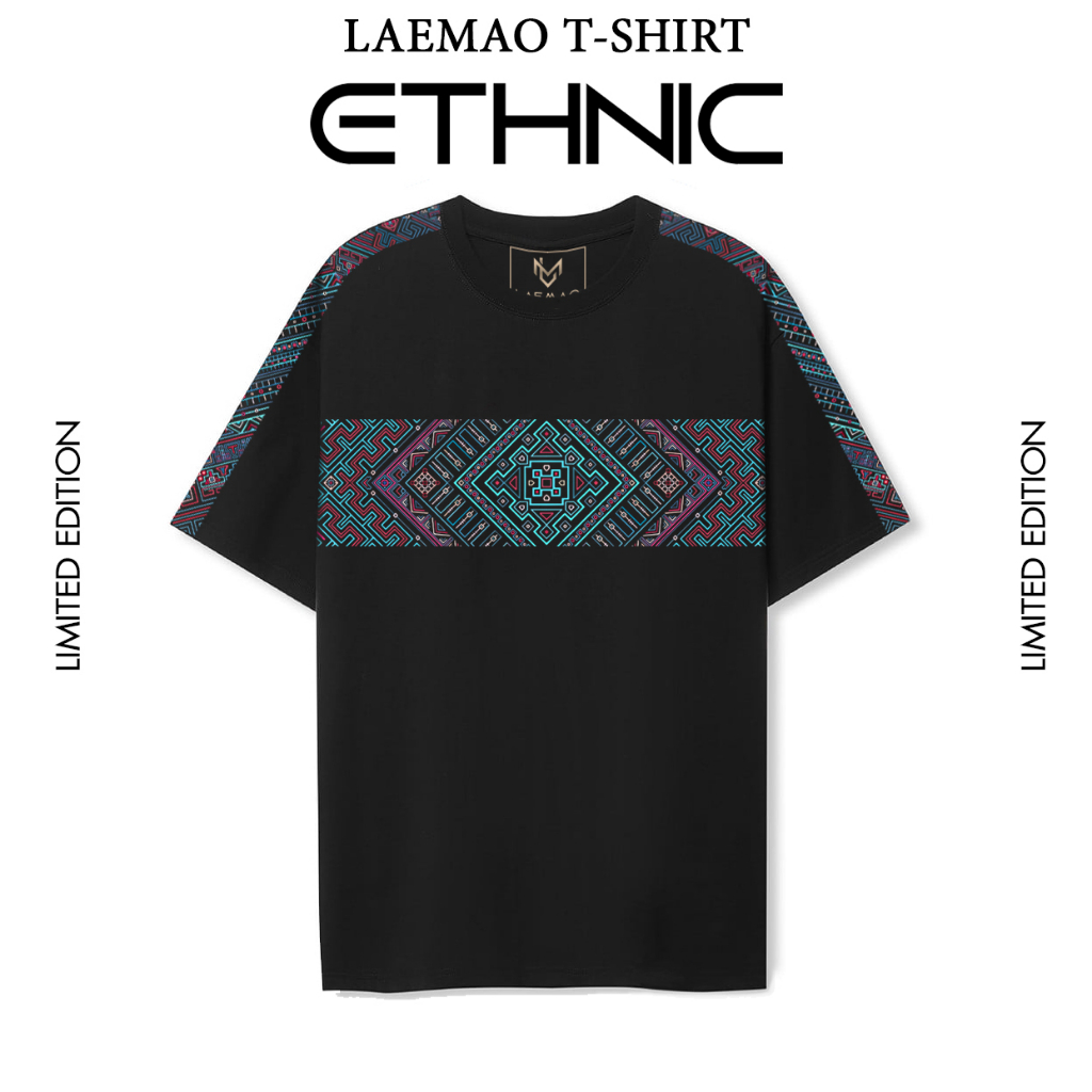 áo thun nam LAEMAO form rộng chất cotton họa tiết ETHNIC