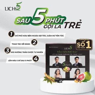 (Sale 25%) Dầu gội phủ bạc tóc thảo dược Lich5 (hộp 20 gói)