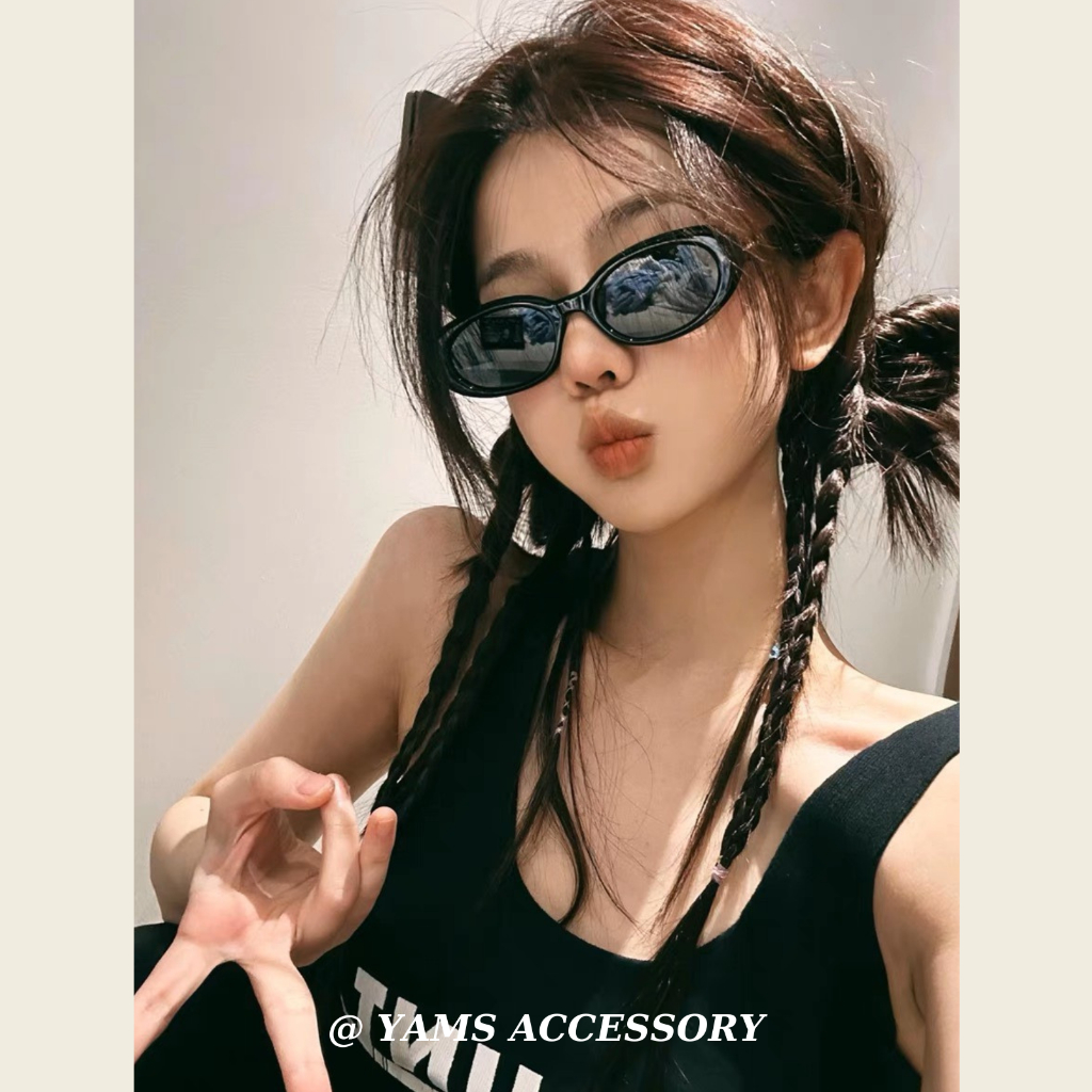 Kính râm nam nữ gọng tròn khuy sao 4 cánh phong cách thời trang Retro