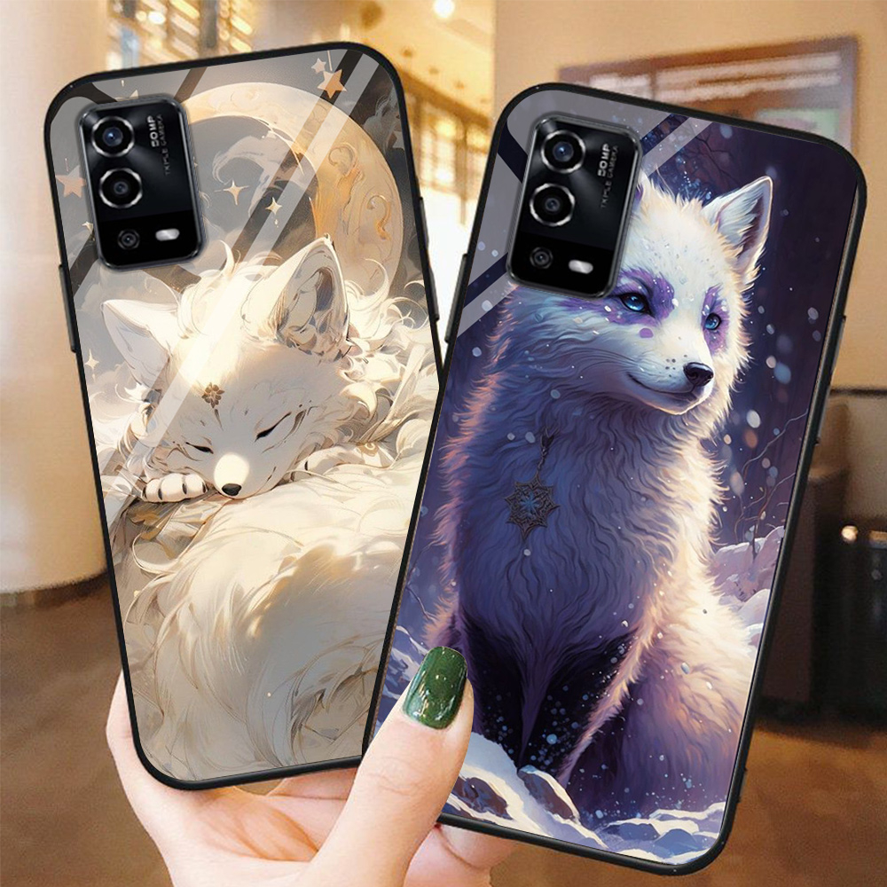 Ốp điện thoại mặt kính oppo a55 4g / oppo a55 5g in hình cáo hồ ly cực đẹp