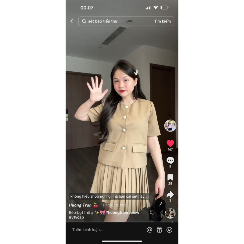 Set Áo + Chân Váy Dập Ly