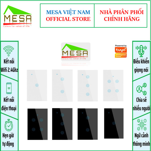 Công Tắc Cảm Ứng Thông Minh Tuya 1/2/3/4 Nút Gắn Tường, Wifi, điều khiển từ xa qua điện thoại, tích hợp Alexa Và Trợ Lý