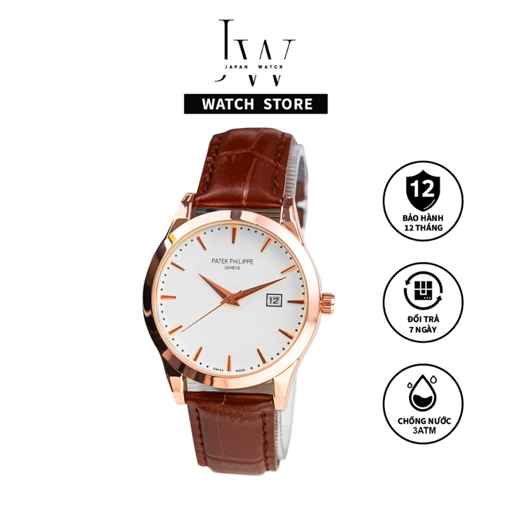 Đồng Hồ Nam Patek Philippe JAPAN WATCH Mặt Kính Đá Khoáng Chống Trầy Xước Dây Da Cao Cấp Size 42mm