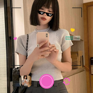 Áo croptop dệt kim mỏng cá tính Must Have tay ngắn ôm sát cơ thể