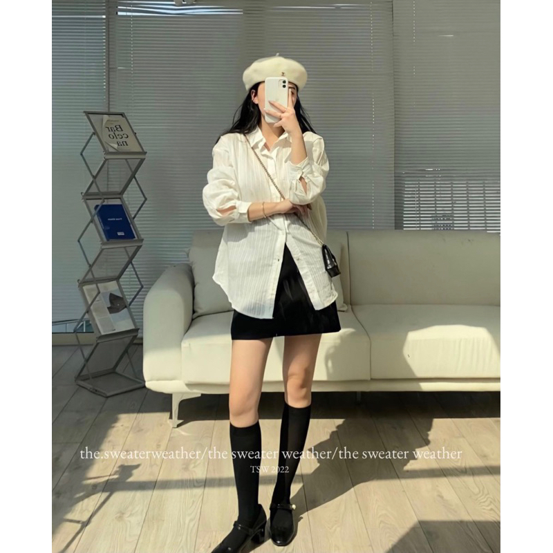 ÁO SƠMI TRẮNG VẢI THÔ SỌC CHÌM phù hợp đi làm, đi học, đi chơi