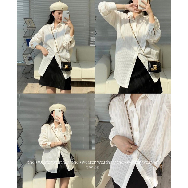 ÁO SƠMI TRẮNG VẢI THÔ SỌC CHÌM phù hợp đi làm, đi học, đi chơi