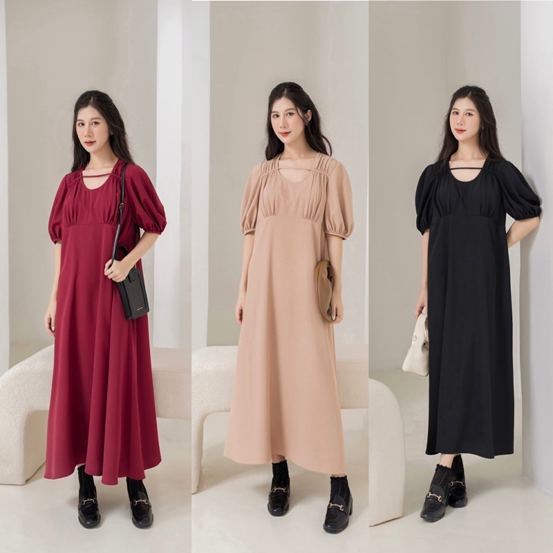 Váy suông dáng dài dây ngang ngực, phom oversize rộng