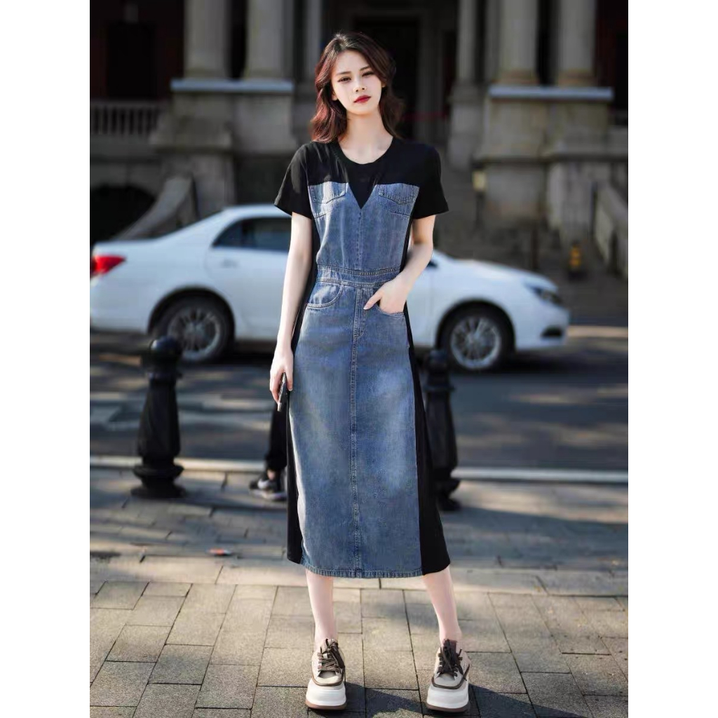 ( 50 - 90KG )  ĐẦM JEAN PHỐI 2 MẶT DÁNG DÀI