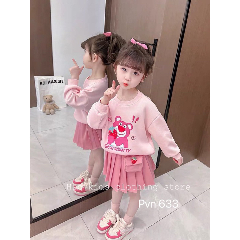 Set áo gấu straw cv túi hộp bé gái