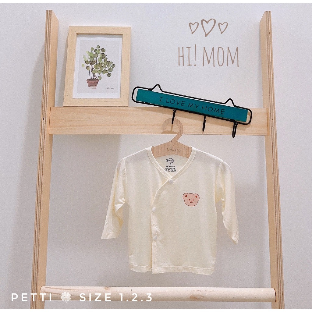Áo sơ sinh dài tay peptit Hàn Quốc nền trắng, mềm, mịn, mát, an toàn cho trẻ, size 3-9kg cho bé yêu