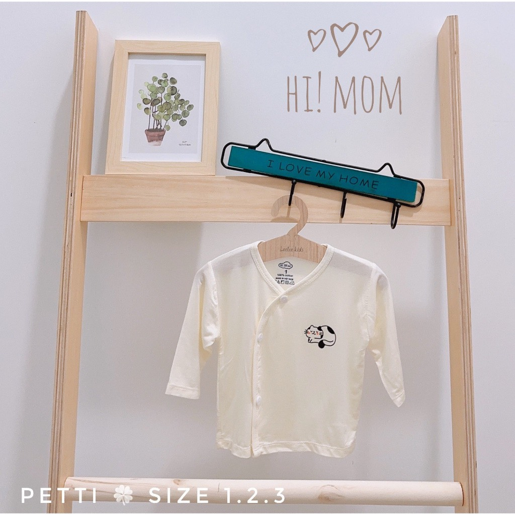 Áo sơ sinh dài tay peptit Hàn Quốc nền trắng, mềm, mịn, mát, an toàn cho trẻ, size 3-9kg cho bé yêu