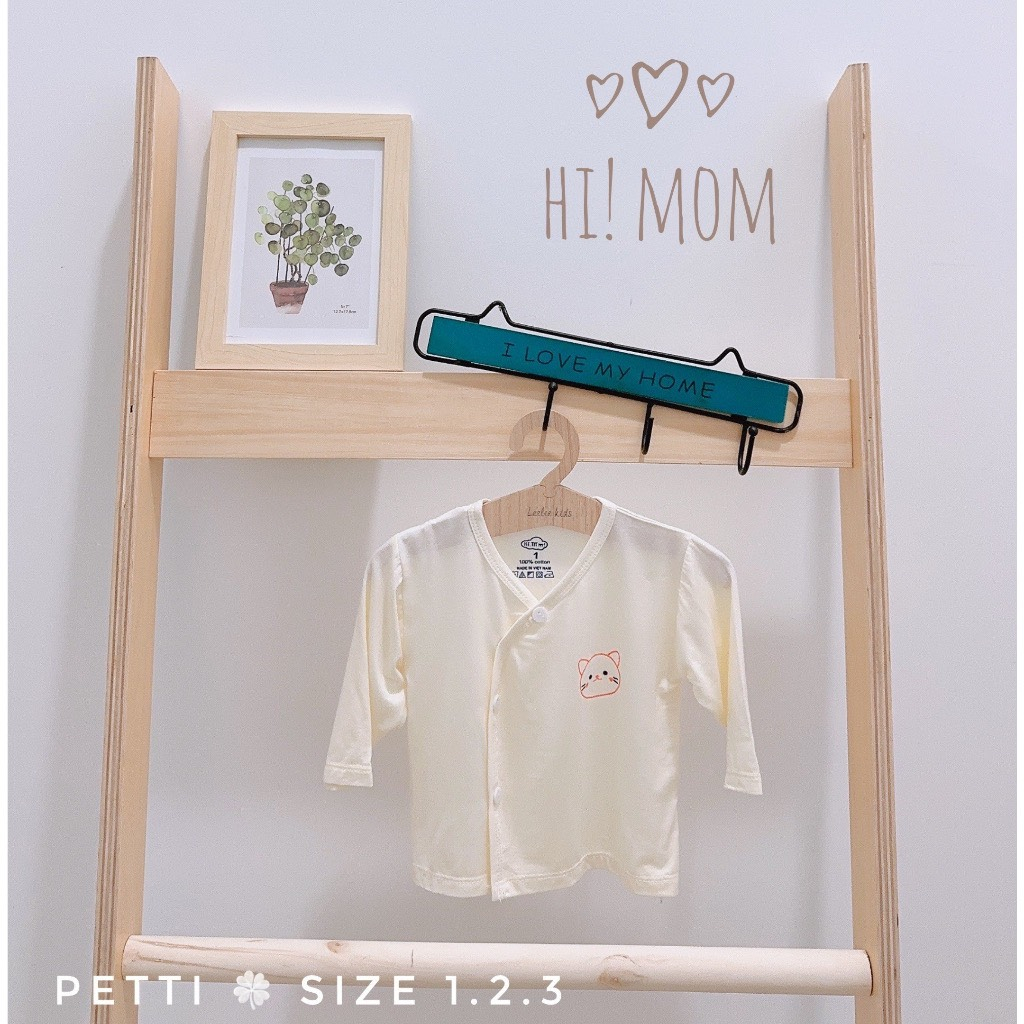 Áo sơ sinh dài tay peptit Hàn Quốc nền trắng, mềm, mịn, mát, an toàn cho trẻ, size 3-9kg cho bé yêu
