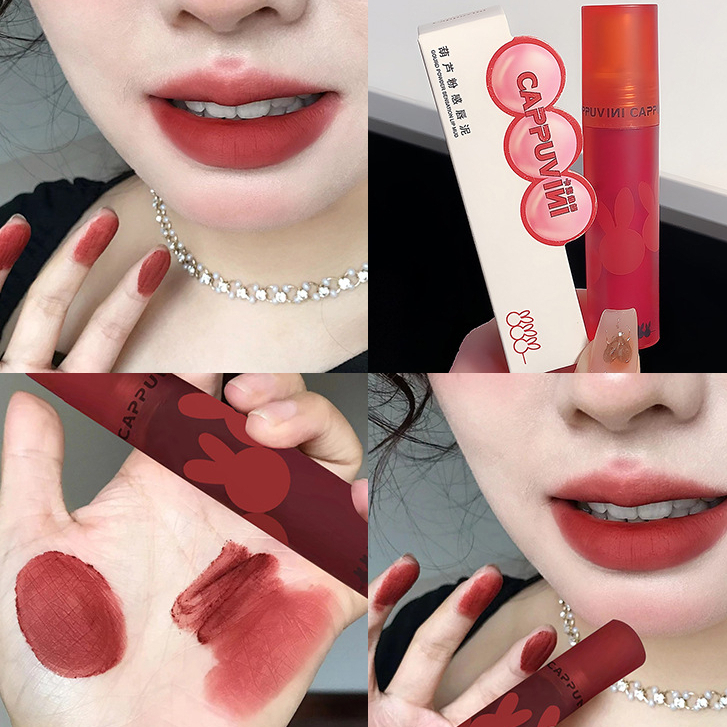 Son kem lì thỏ đỏ CAPPUVINI Gourd Powder Sensation Lip Mud mềm mịn môi