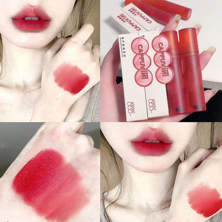 Son kem lì thỏ đỏ CAPPUVINI Gourd Powder Sensation Lip Mud mềm mịn môi