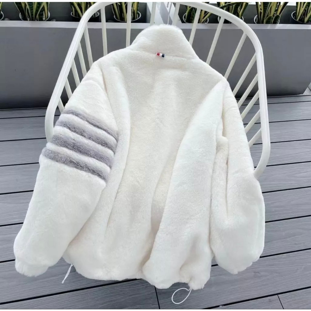 Áo Khoác Lông Thome Lông Mịn Mượt Mà Dày Dặn Cao Cấp-Áo Khoác Phối 4 Sọc Tay Chuẩn Form Nam Nữ Siêu Hot