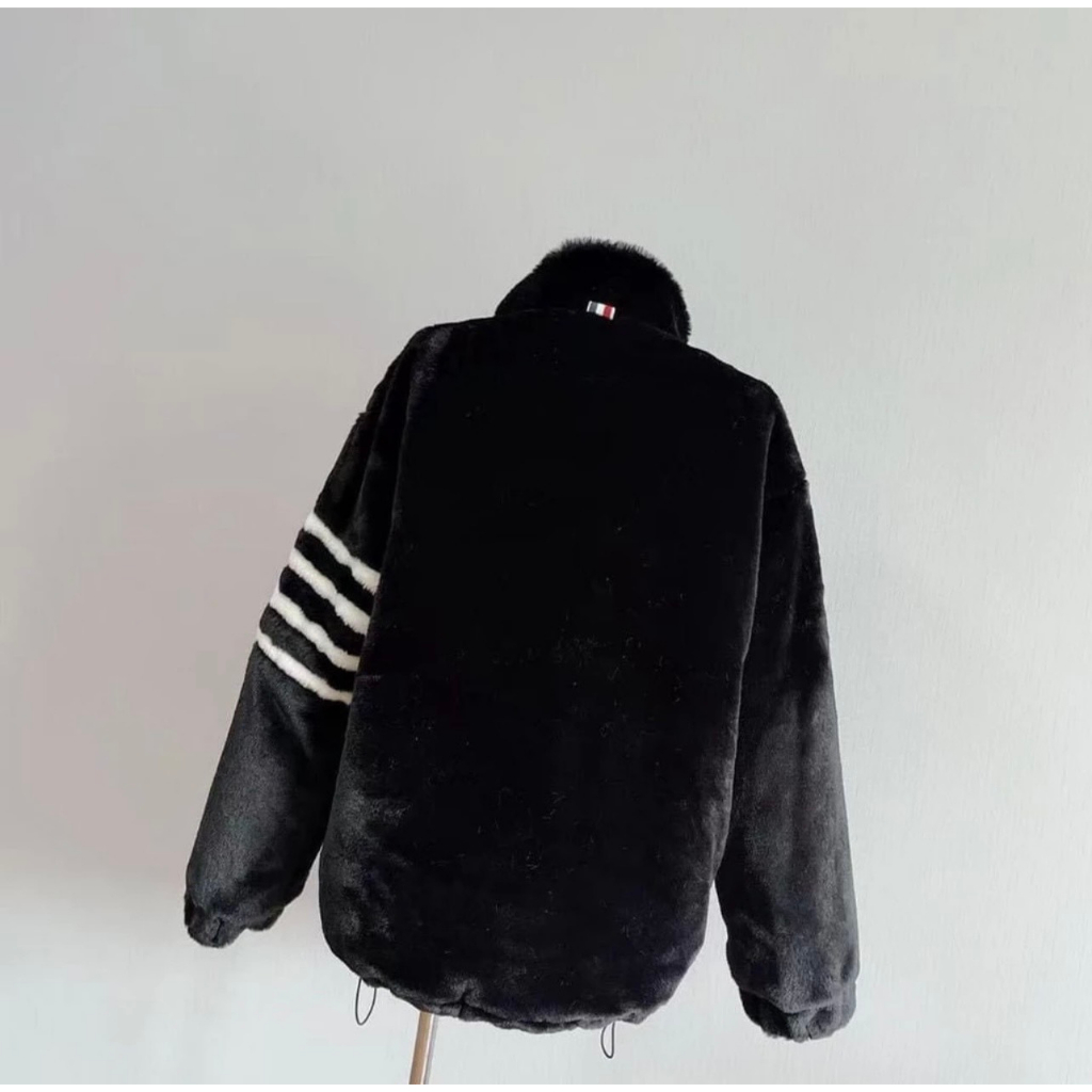 Áo Khoác Lông Thome Lông Mịn Mượt Mà Dày Dặn Cao Cấp-Áo Khoác Phối 4 Sọc Tay Chuẩn Form Nam Nữ Siêu Hot