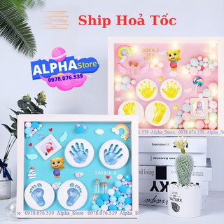 [ GIAO NHANH_ MẪU MỚI] Bộ khung ảnh in dấu tay chân cho bé, quà tặng thôi nôi, đầy tháng, khung tranh in dấu ấn cho bé