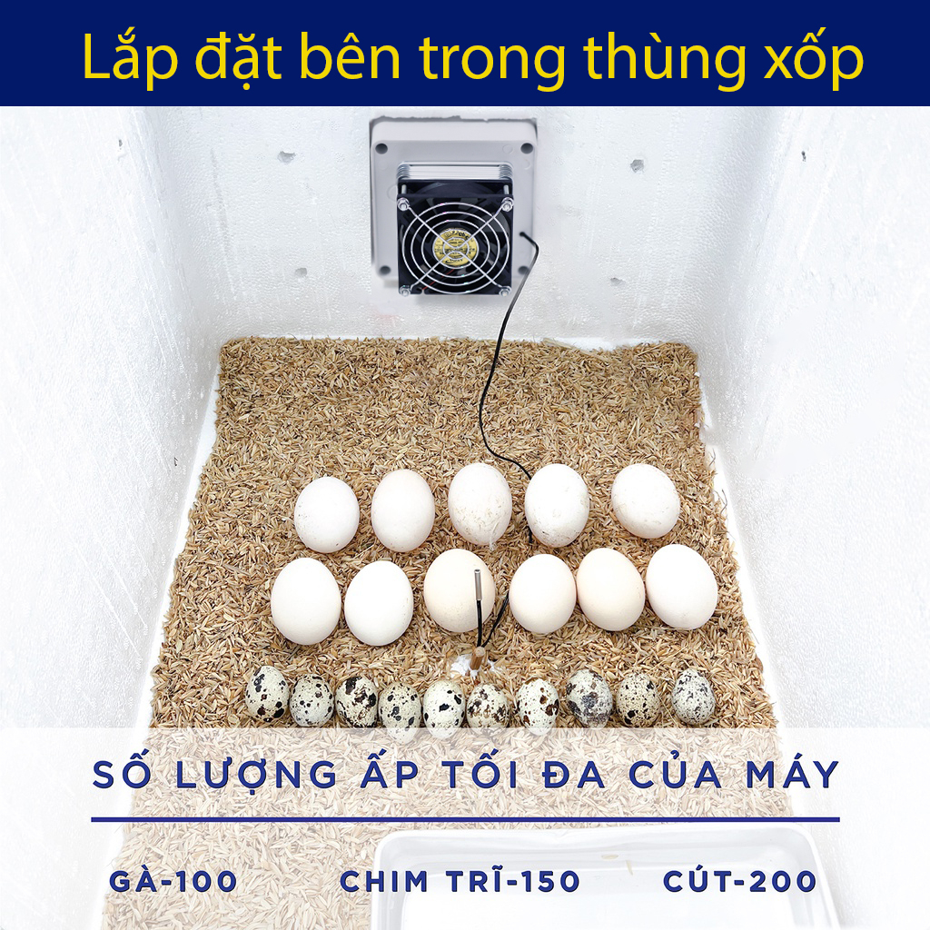 Máy ấp trứng Gia  Phú loại đảo tay gắn thùng xốp