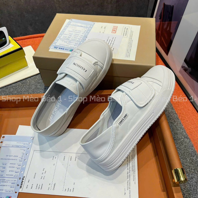 Giày slip on quai dán ngang đế dẻo fullbox hàng quảng châu cao cấp