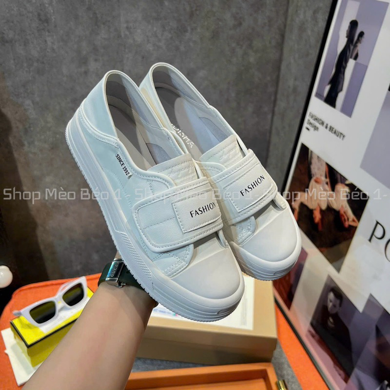 Giày slip on quai dán ngang đế dẻo fullbox hàng quảng châu cao cấp