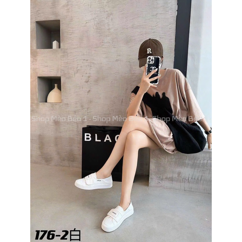 Giày slip on quai dán ngang đế dẻo fullbox hàng quảng châu cao cấp