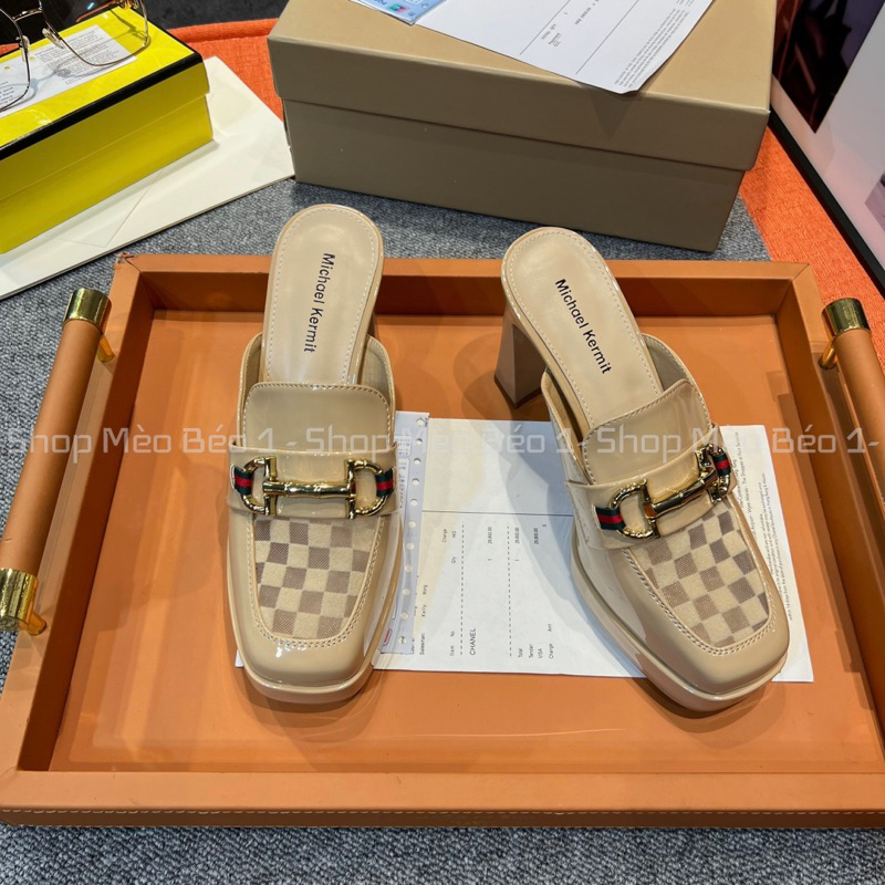 Sục cao gót mũi vuông khoá ngang đế đúp gót trụ fullbox hàng quảng châu cao cấp