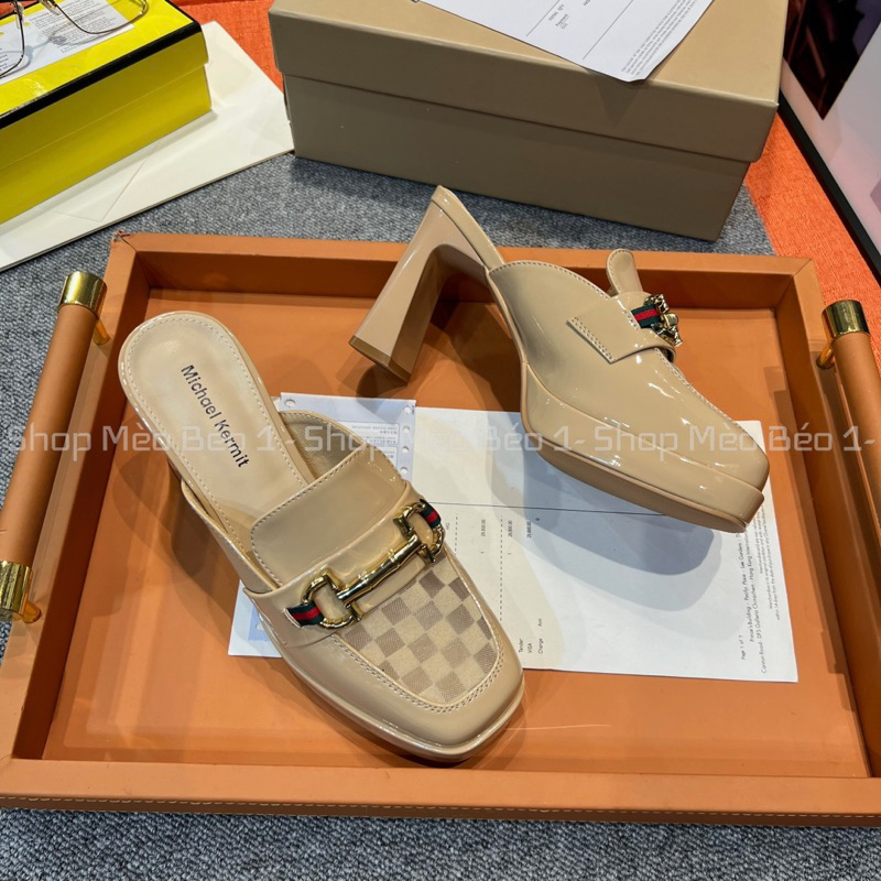 Sục cao gót mũi vuông khoá ngang đế đúp gót trụ fullbox hàng quảng châu cao cấp