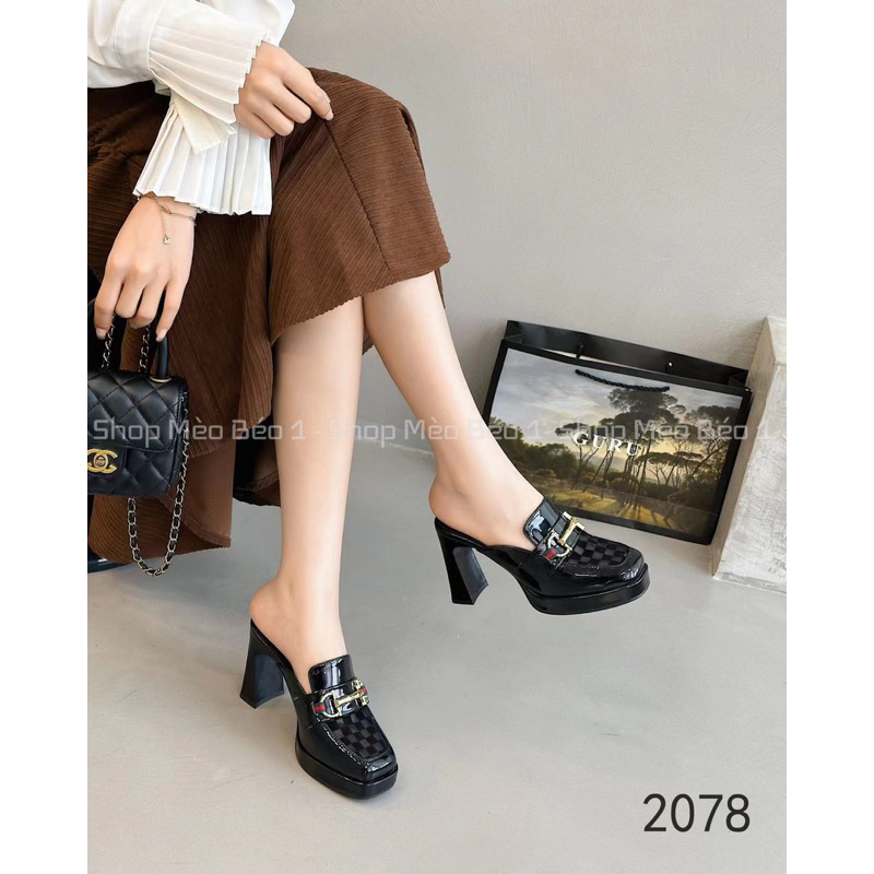 Sục cao gót mũi vuông khoá ngang đế đúp gót trụ fullbox hàng quảng châu cao cấp