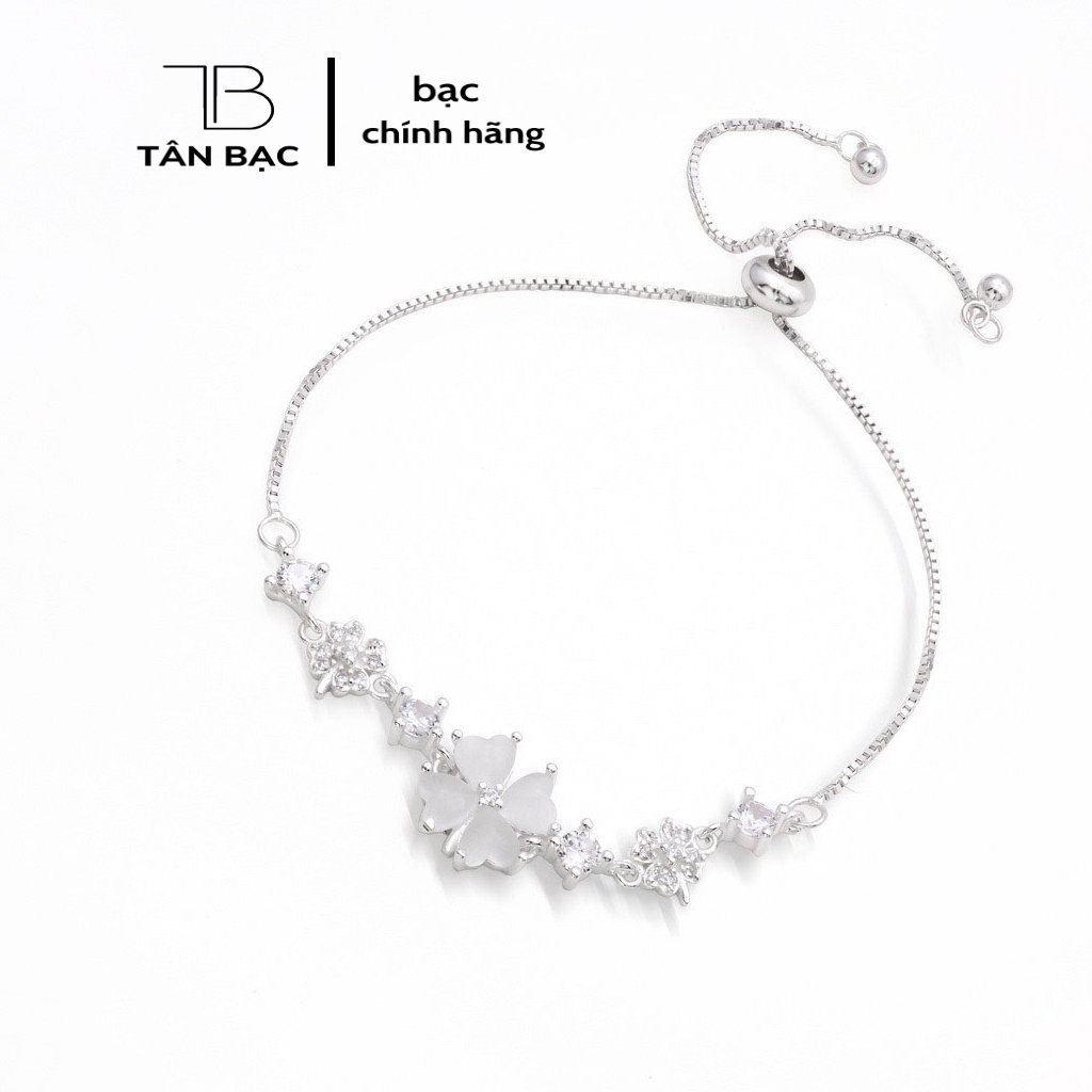 lắc tay cỏ 4 lá may mắn , kiểu dáng rút , bạc 925 - TÂN BẠC STORE