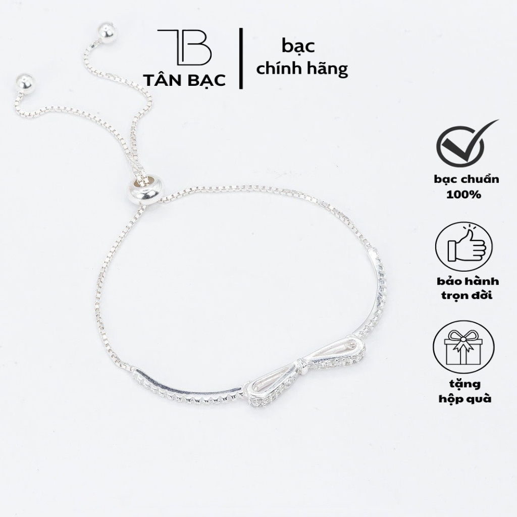 lắc tay nơ đính đá , kiểu dáng dây rút , ai đeo cũng vừa , bạc 925 - TÂN BẠC STORE