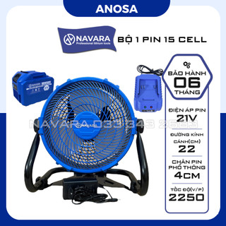 Quạt tích điện pin Navara 9002, Đường kính cánh quạt 22cm Chân pin phổ thông 4cm