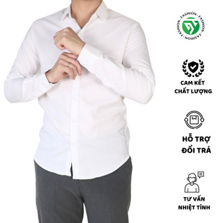 Áo sơ mi nam trắng dài tay vải trơn, vải Polyspun chống nhăn