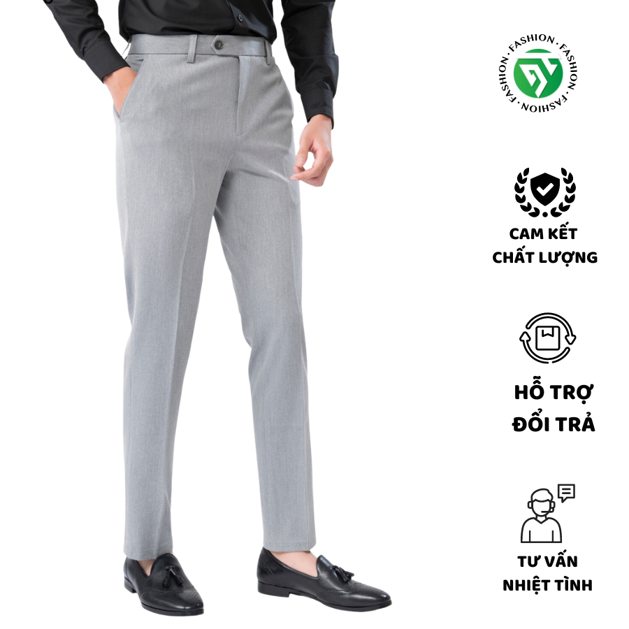 Quần âu nam cao cấp chun ống côn dáng baggy suông đen, quần tây nam công sở cao cấp vải co giãn