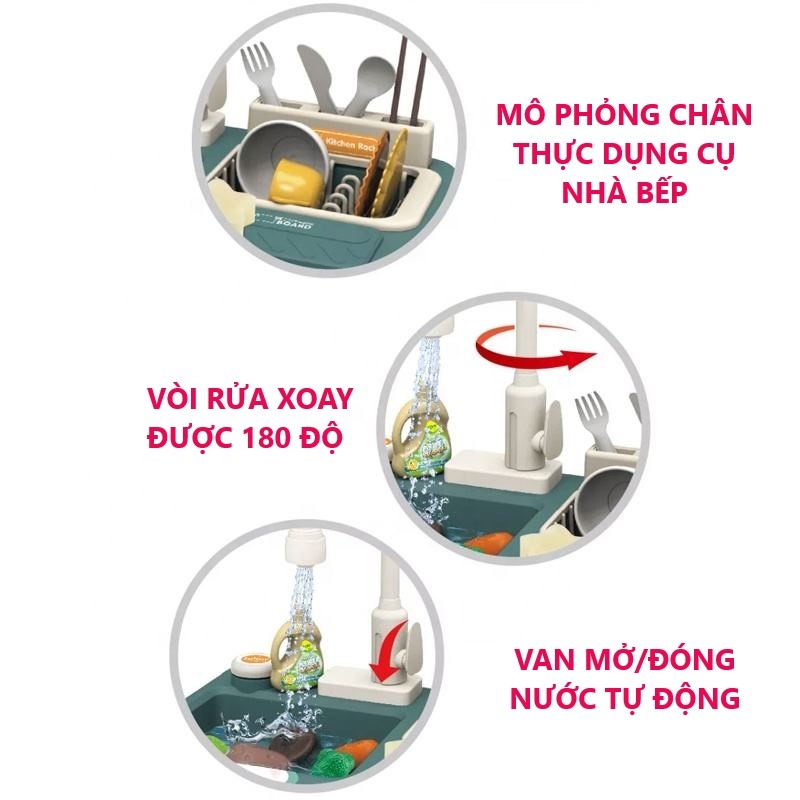 Đồ chơi nấu ăn bồn rửa chén 23 chi tiết phun nước cho bé đồ chơi nhà bếp