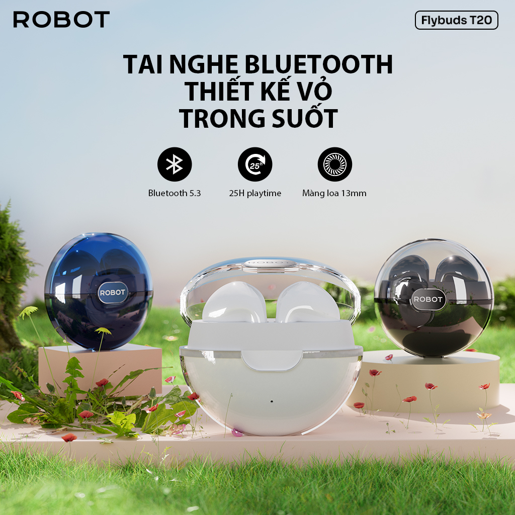 Tai Nghe Không Dây True Wireless Robot Flybuds T20 Playtime 25h Chống Nước IPX4 - Hàng Chính Hãng