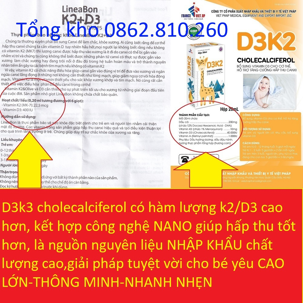 Combo Lineabon K2+D3 cho khách mua kèm