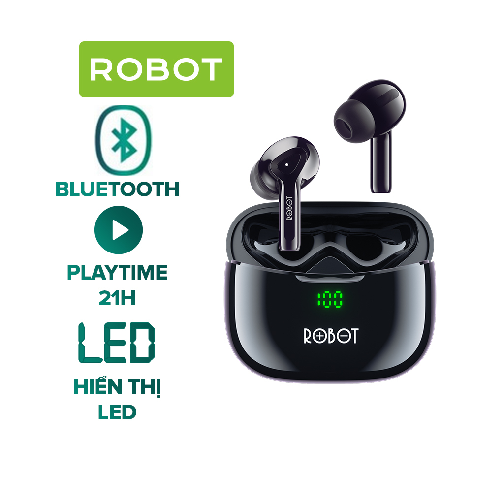 Tai Nghe Không Dây True Wireless Robot T30 Plus Led Hiển Thị Mức Pin Playtime 21H Chống Nước IPX4 - Hàng Chính Hãng