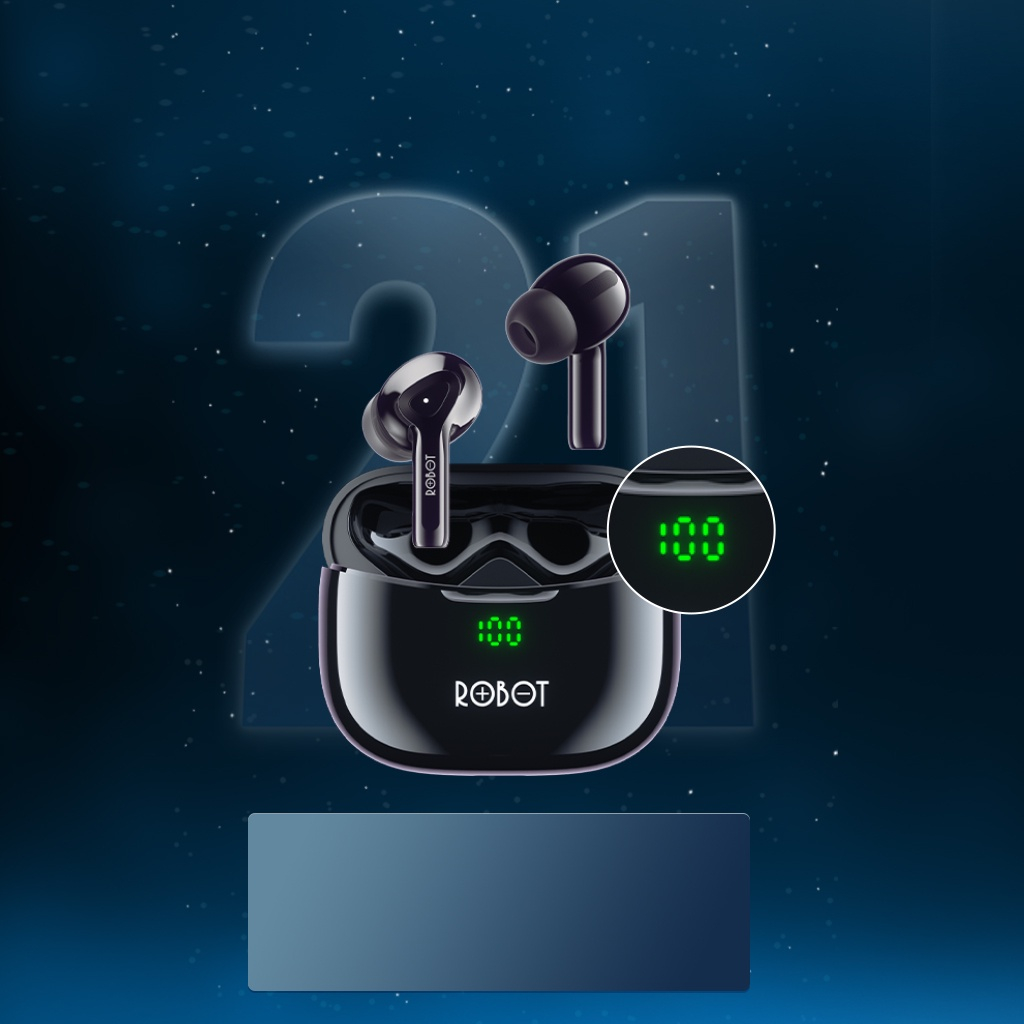 Tai Nghe Không Dây True Wireless Robot T30 Plus Led Hiển Thị Mức Pin Playtime 21H Chống Nước IPX4 - Hàng Chính Hãng