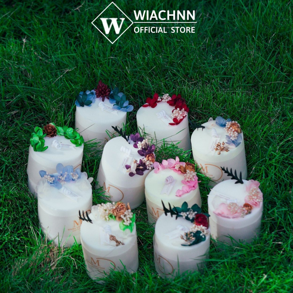 Nến Thơm Hoa Khô Bốn Mùa WIACHNN Handmade Sáp Đậu Nành Hương Tự Nhiên Khử Mùi Decor