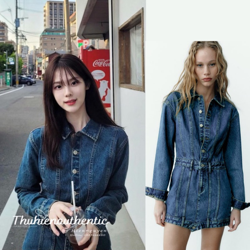 Váy jean demin dài tay cổ đức dáng ngắn màu xanh đậm mã code: 7227/282/401 ZARA chính hãng(kèm ảnh thật)