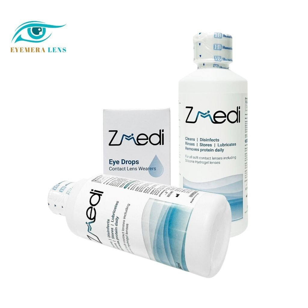 Combo: Nước ngâm + nhỏ mắt Zmedi  Eyemera bảo quản kính áp tròng