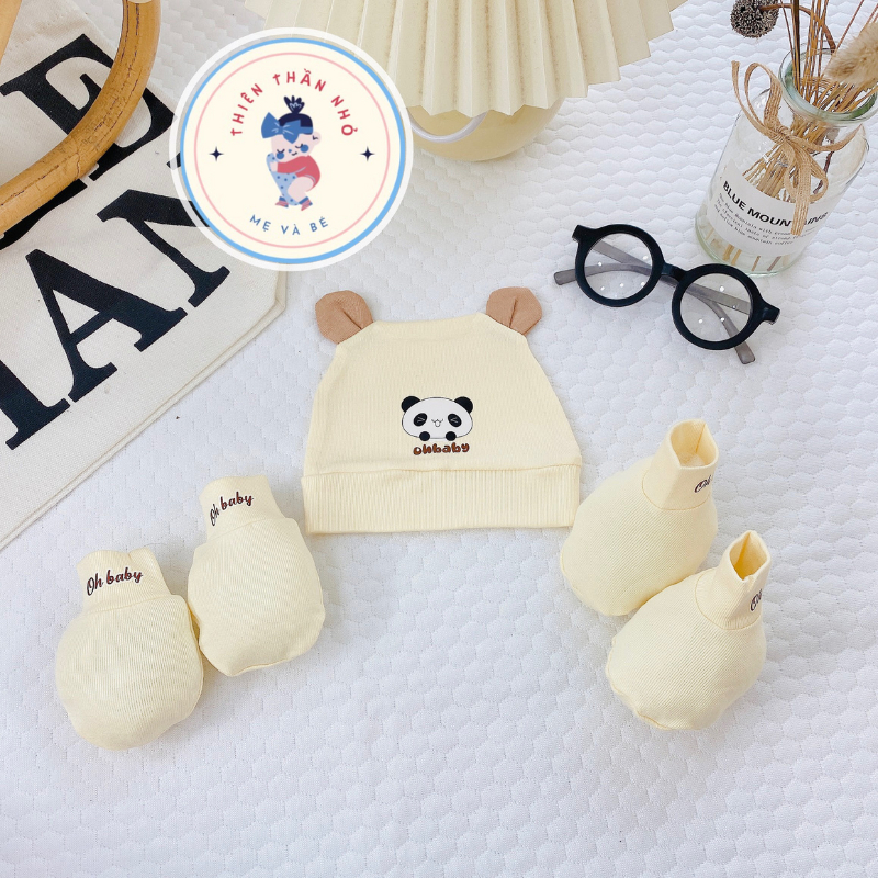 Set mũ bao tay chân cho bé sơ sinh chất cotton thun lạnh mềm mại cho bé trai và gái